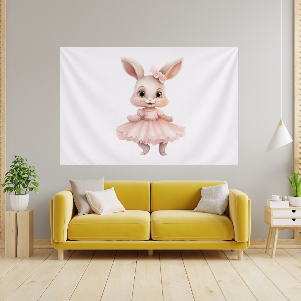 Kawaii Rabbit in Pink Ruffled Dress Wall Tapestry