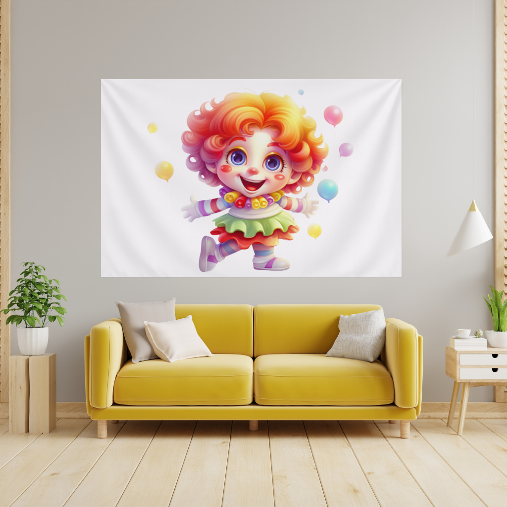 Cute Rainbow Hair Happy Clown Wall Tapestry