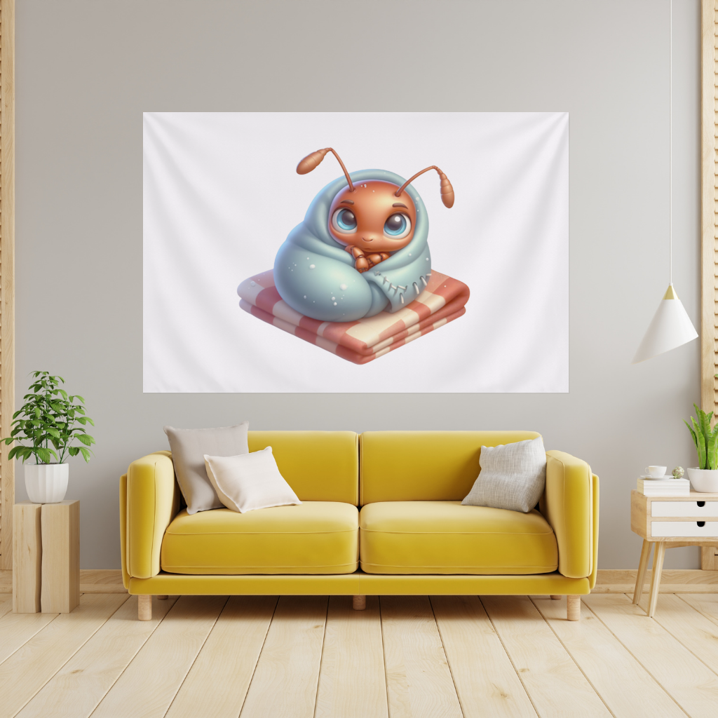 Kawaii Baby Ant Wrapped in Blanket Wall Tapestry