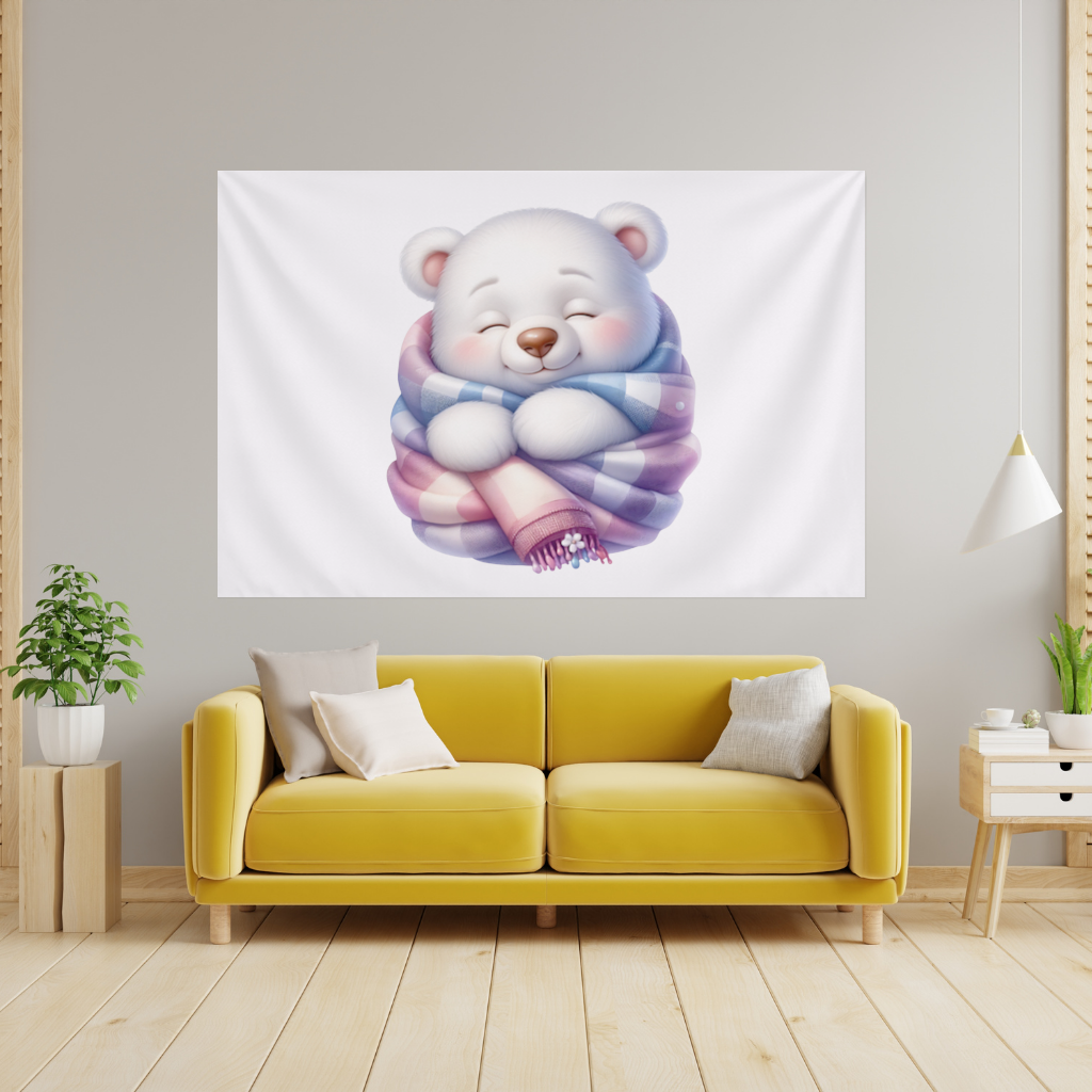 Cozy Sleepy Polar Bear Cub Wall Tapestry