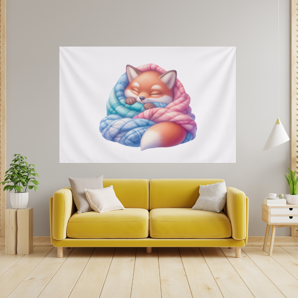 Sleeping Fox Knitted Blanket Wall Tapestry