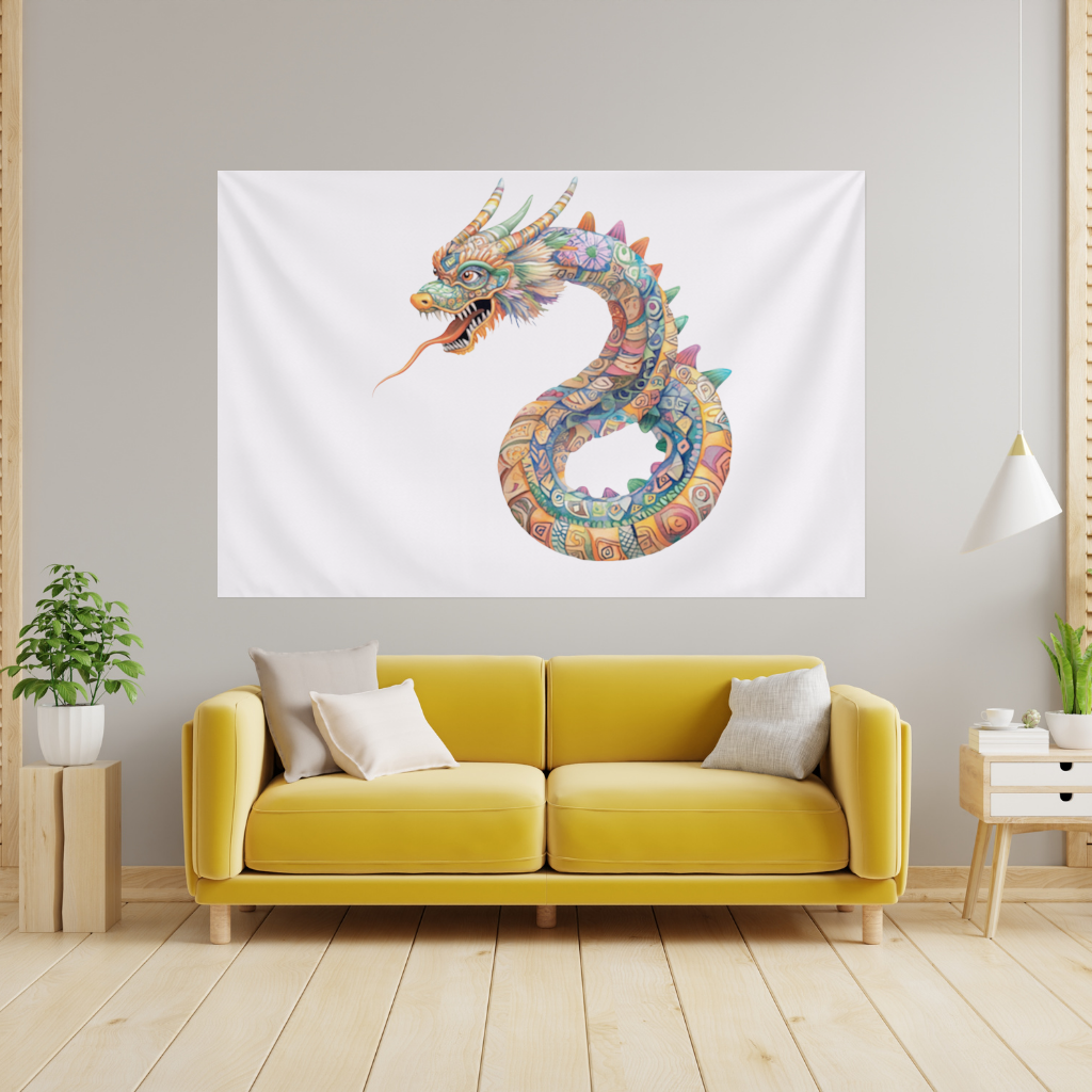 Colorful Mosaic Chinese Dragon Wall Tapestry