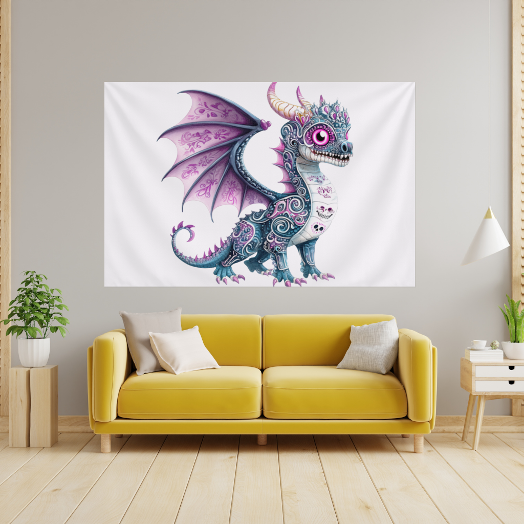 Purple Sugar Skull Dragon Wall Tapestry
