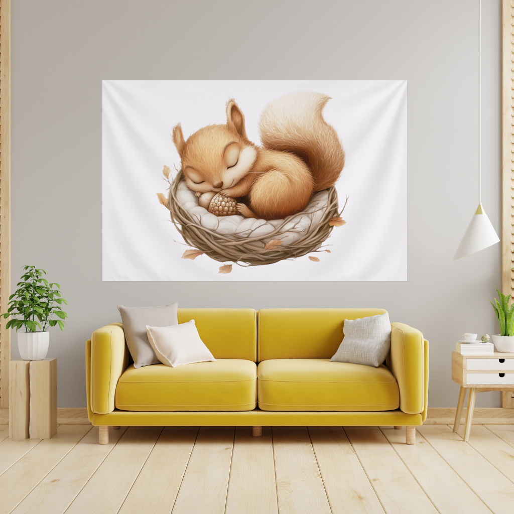 Sleeping Baby Squirrel in Nest Wall Tapestry