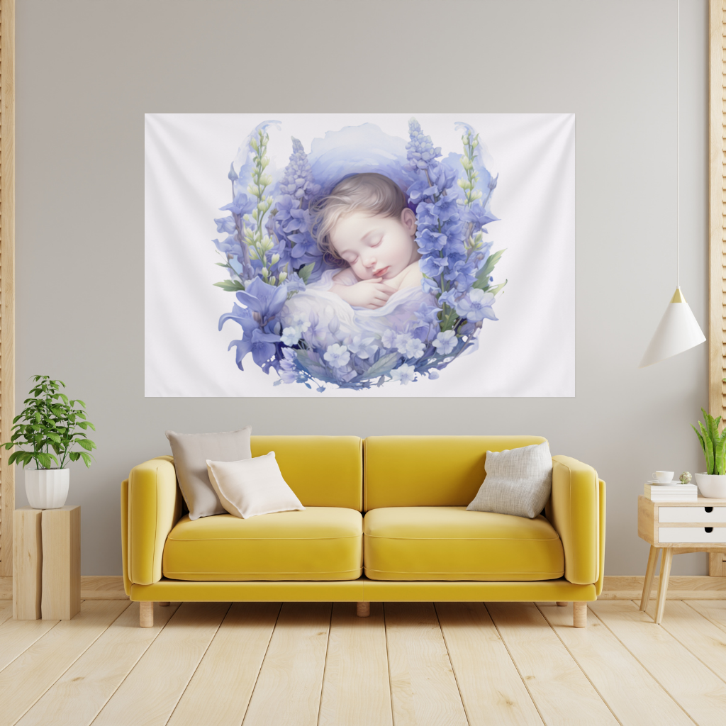 Sleeping Baby Blue Larkspur Wall Tapestry