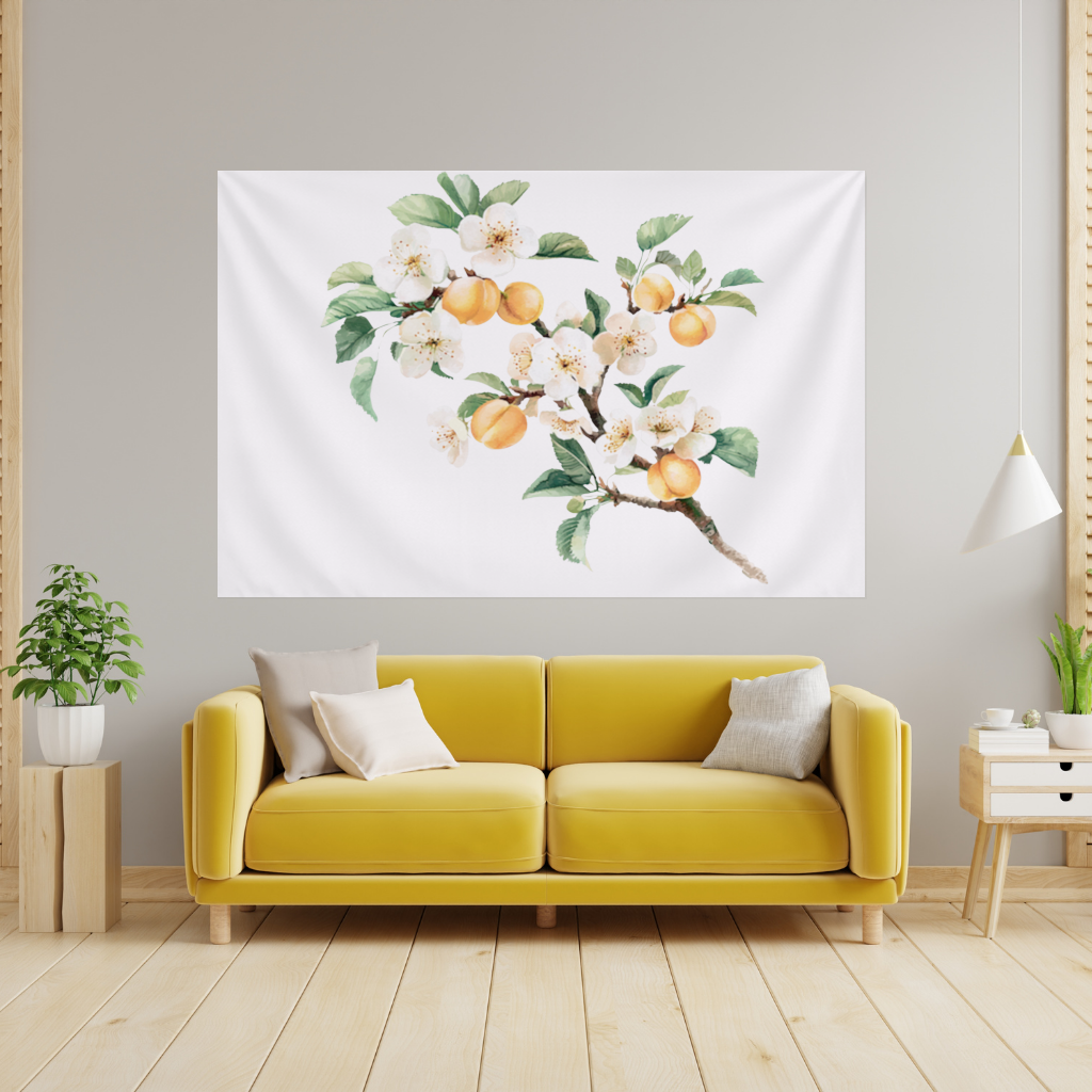 Watercolor Apricot Blossom Branch Wall Tapestry
