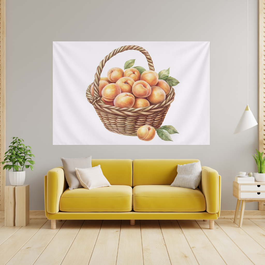 Fresh Peaches in Wicker Basket Wall Tapestry