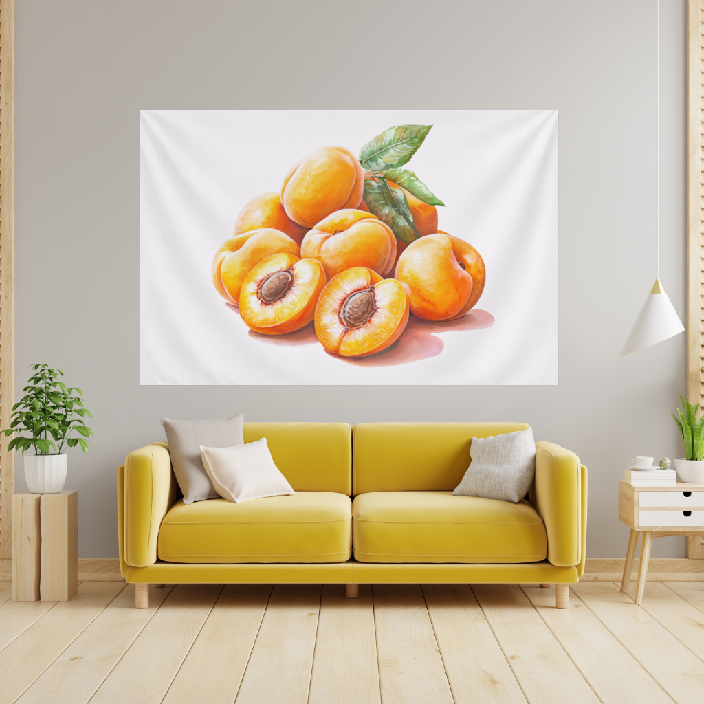 Watercolor Apricot and Leaves Wall Tapestry