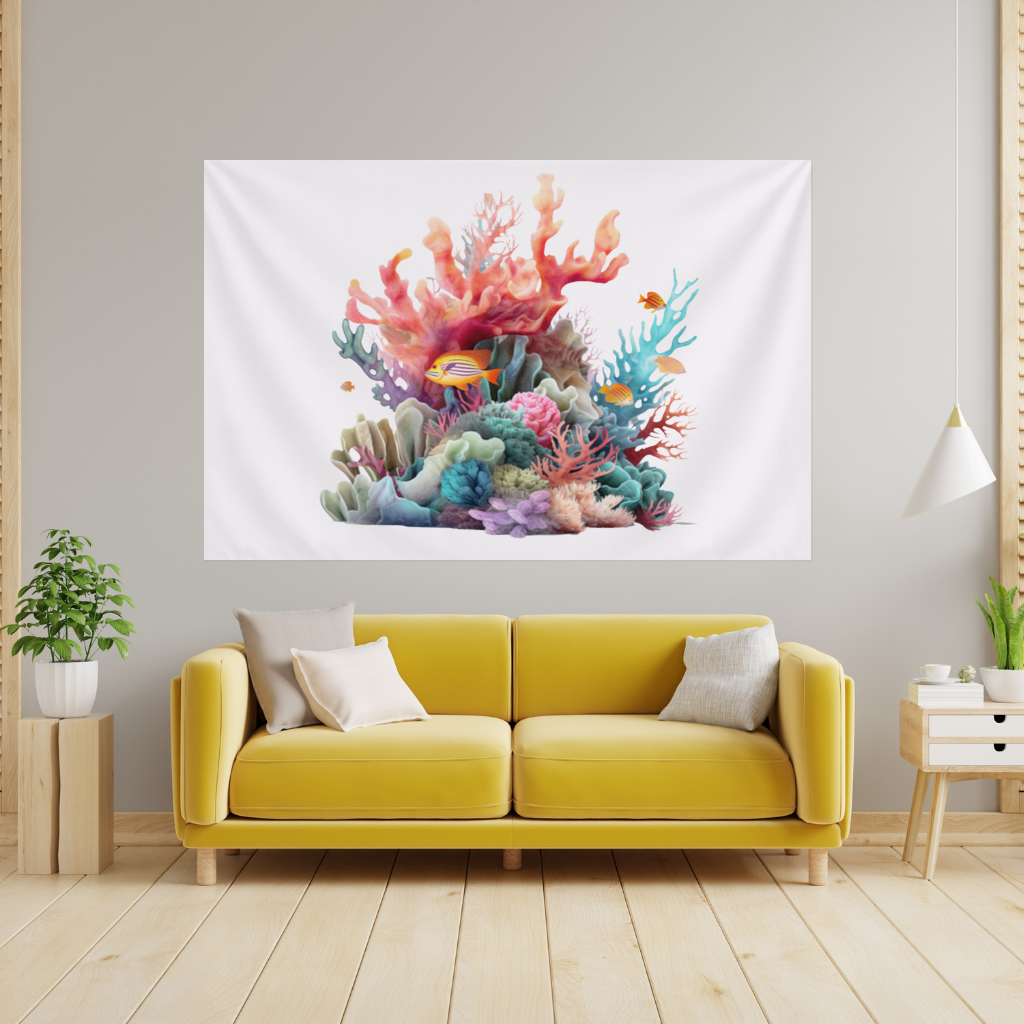 Vibrant Coral Reef and Tropical Fish Wall Tapestry