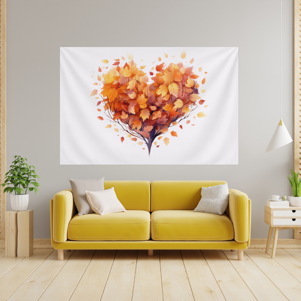 Autumn Leaf Heart Wall Tapestry