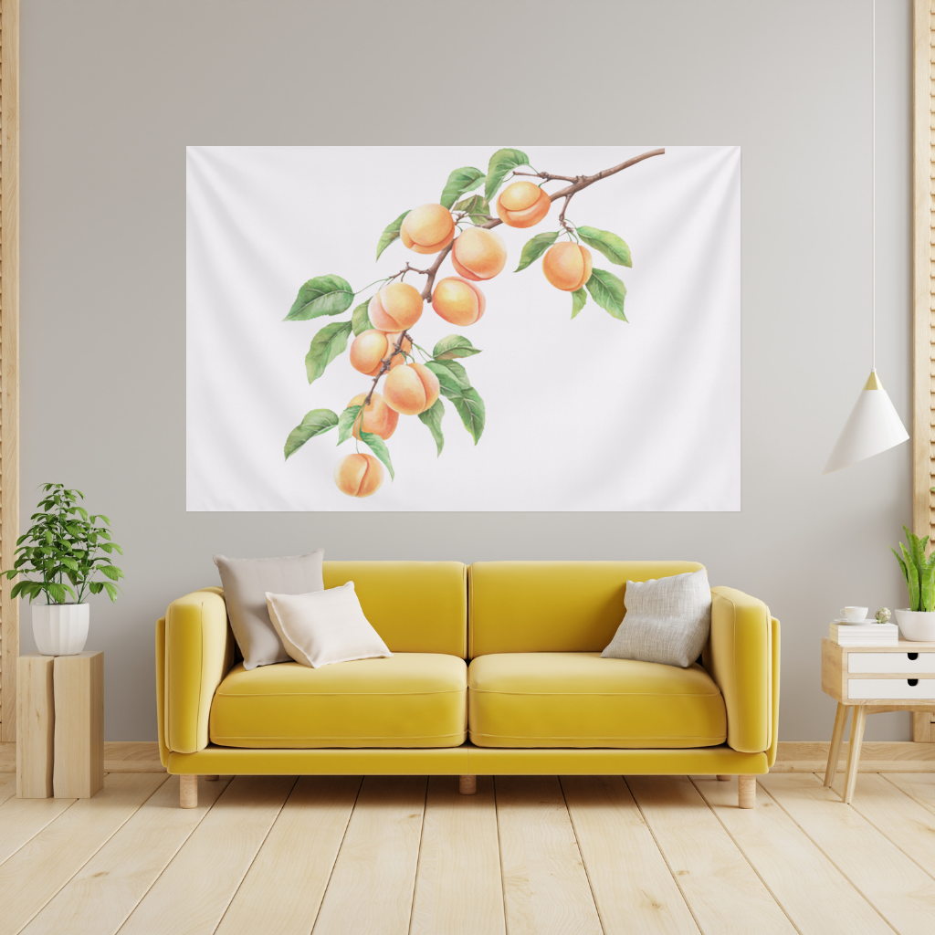 Ripe Orange Apricot Fruit Branch Wall Tapestry