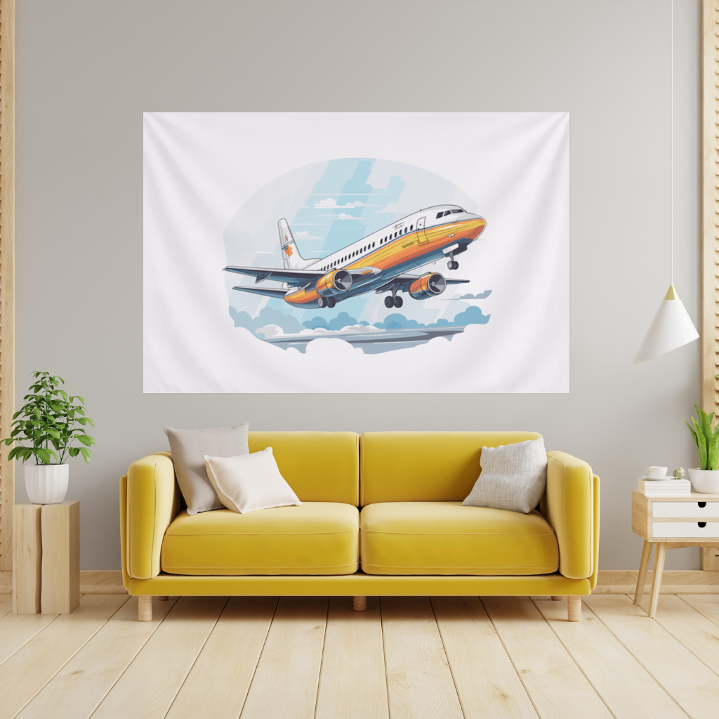 Nostaljik Turuncu Yolcu Uçağı Duvar Örtüsü