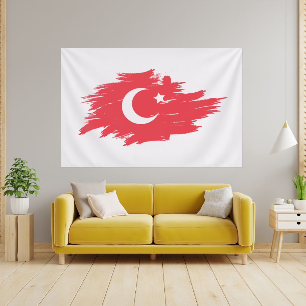 Fırça Darbeli Ay Yıldız Türkiye Bayrağı Duvar Örtüsü