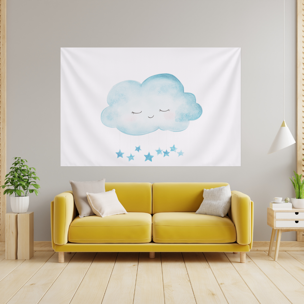Mavi Uyuyan Bulut ve Sallanan Yıldızlar Duvar Örtüsü