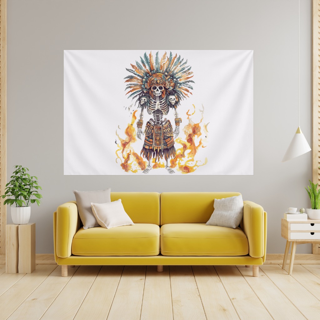 Aztec Skeleton Warrior Wall Tapestry