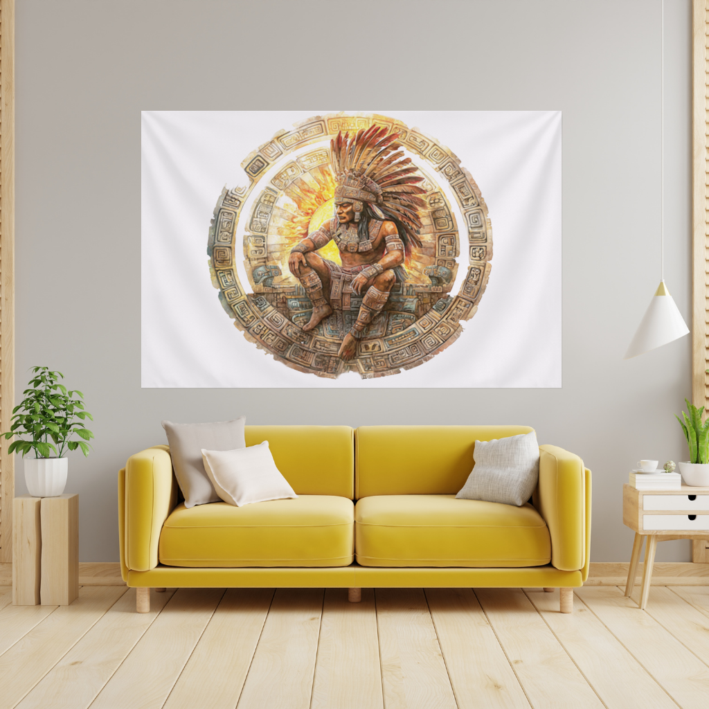 Antik Aztek Güneş Savaşçısı Duvar Örtüsü