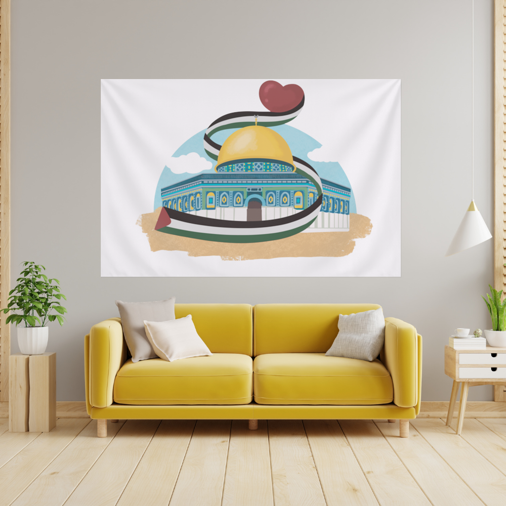 Filistin Bayraklı Kubbet-üs Sahra ve Kalp Duvar Örtüsü