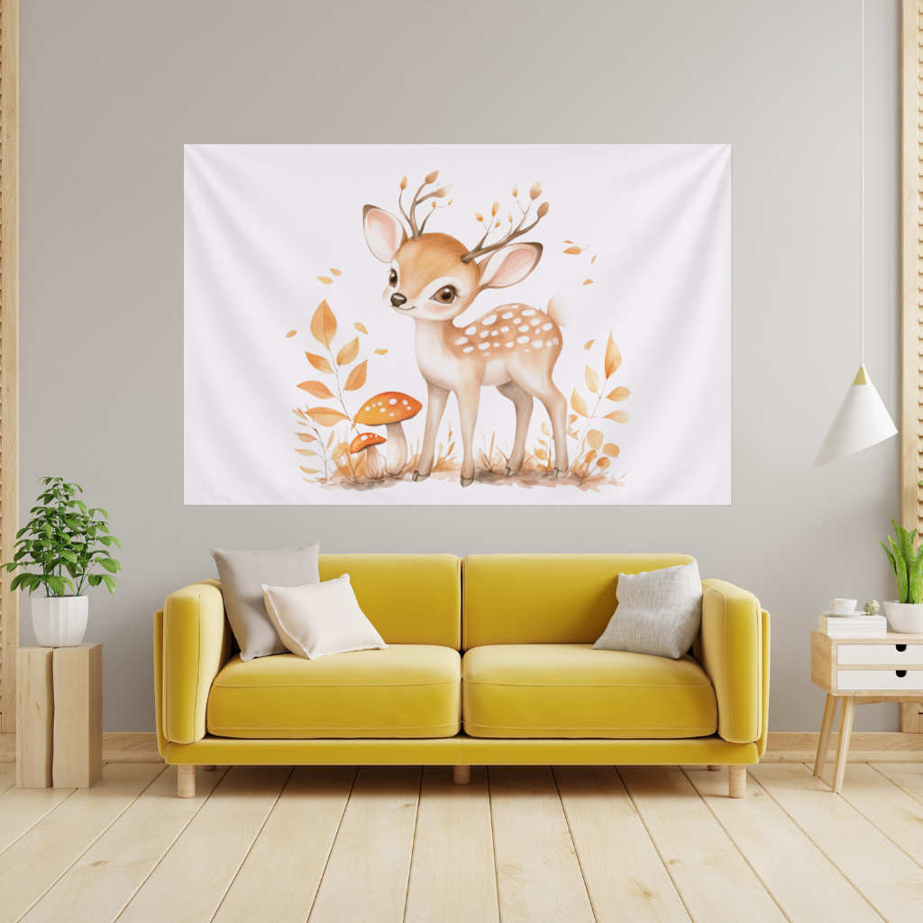 Whimsical Autumn Woodland Fawn Wall Tapestry