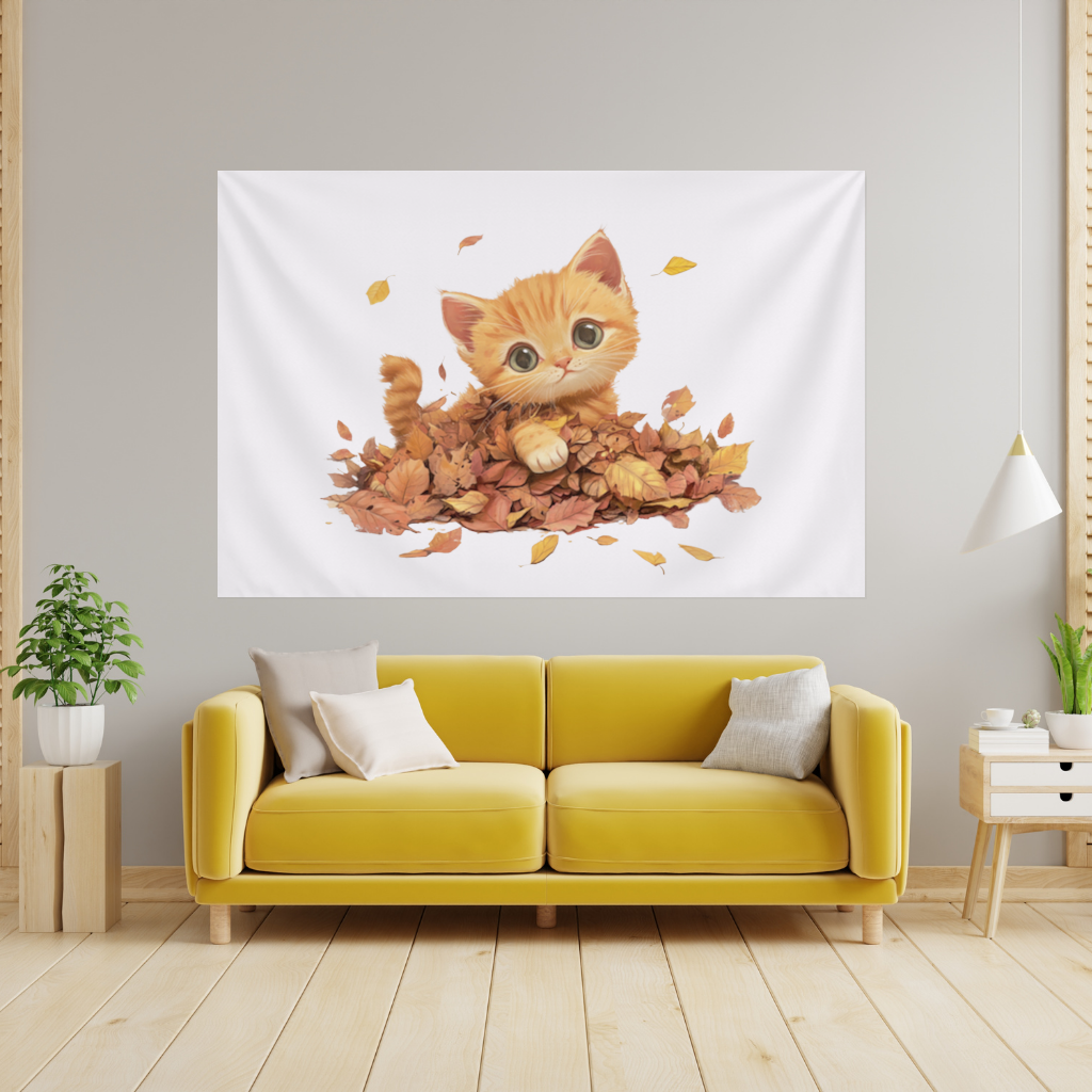 Ginger Kitten in Autumn Leaves 