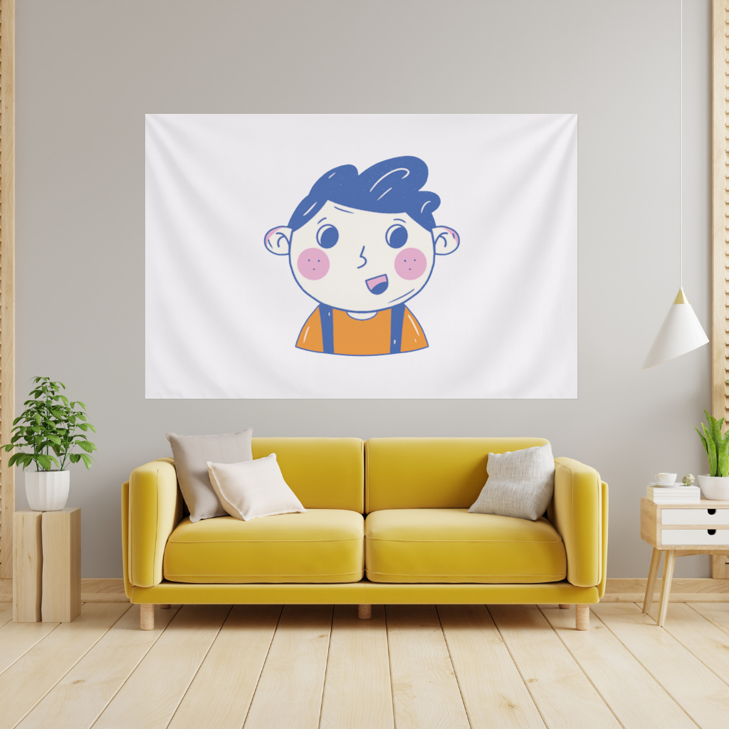 Cute Smiling Boy with Blue Hair Wall Tapestry