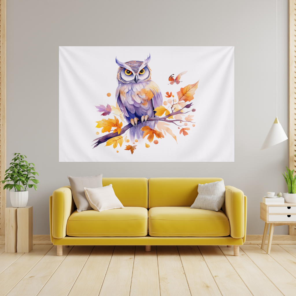 Whimsical Autumn Owl and Butterfly 