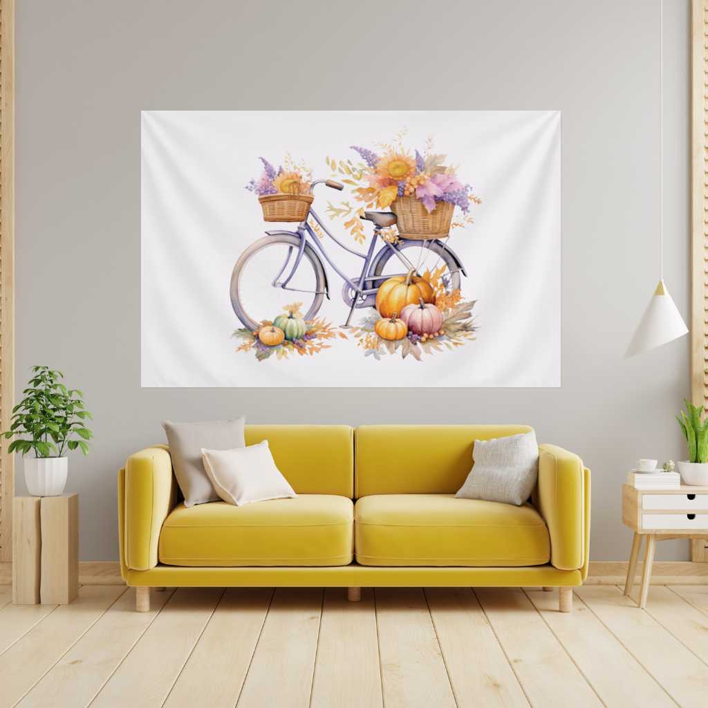 Lavender Autumn Bicycle with Pumpkins 