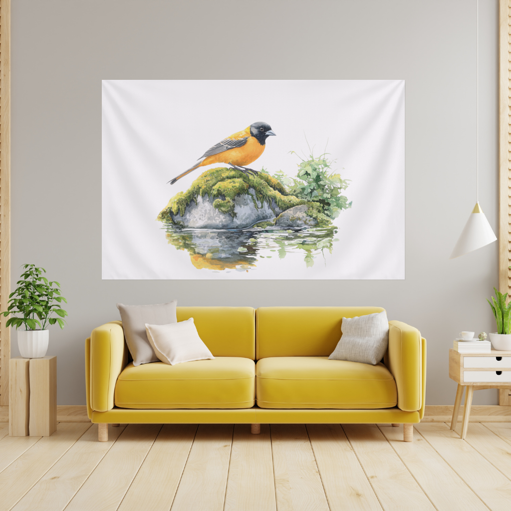 Turuncu Siyah Baltimore Oriole Kuşu Duvar Örtüsü