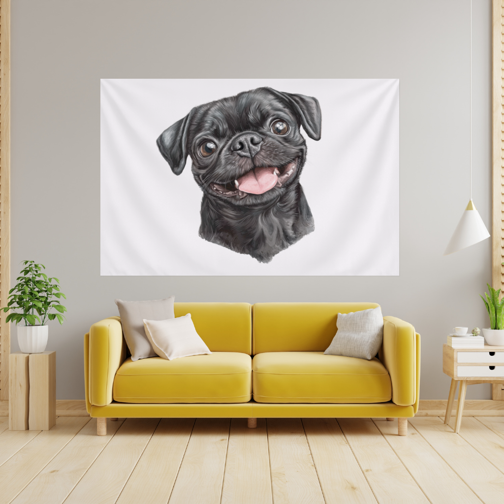 Happy Black Pug Face Wall Tapestry