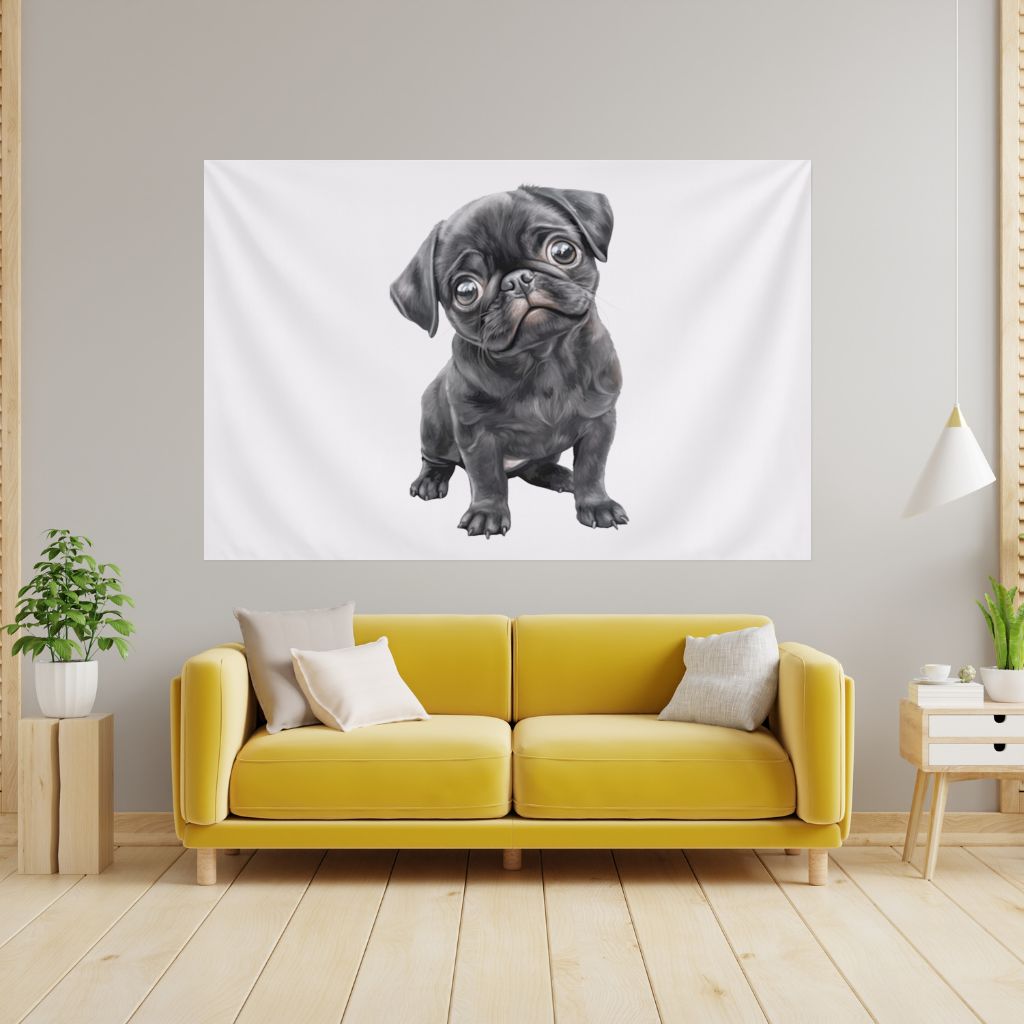 Masum Bakışlı Siyah Pug Yavrusu Duvar Örtüsü