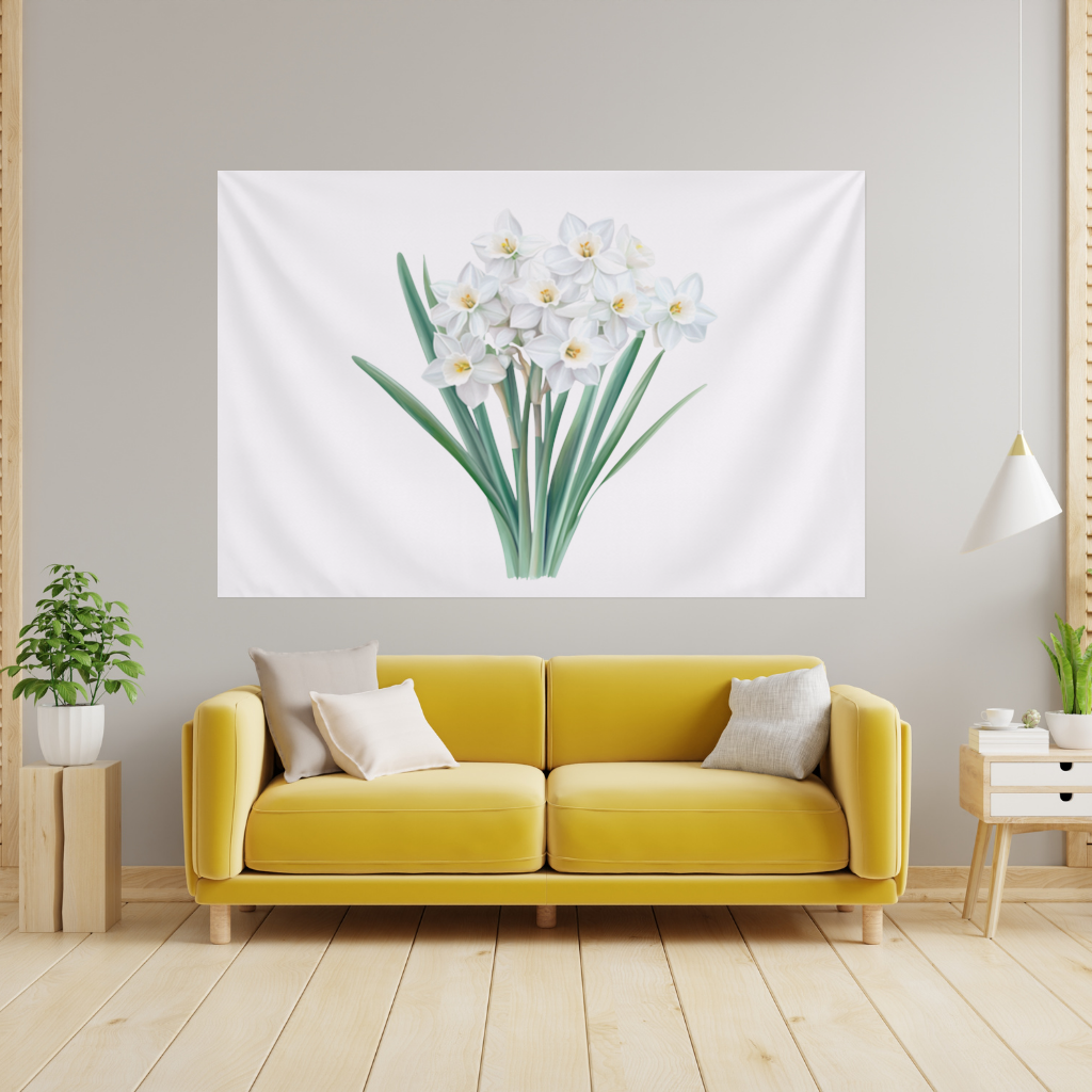 White Daffodil Bouquet Botanical Wall Tapestry