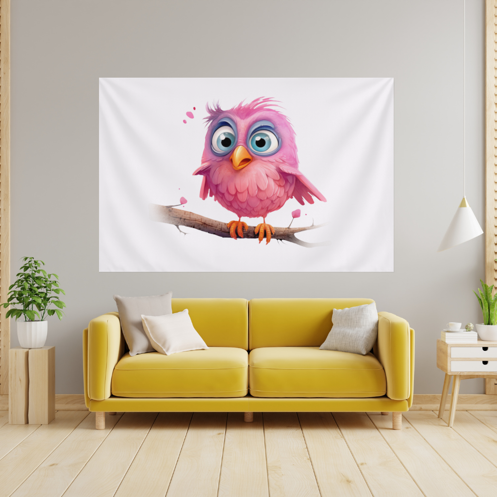Cute Pink Bird with Large Blue Eyes 