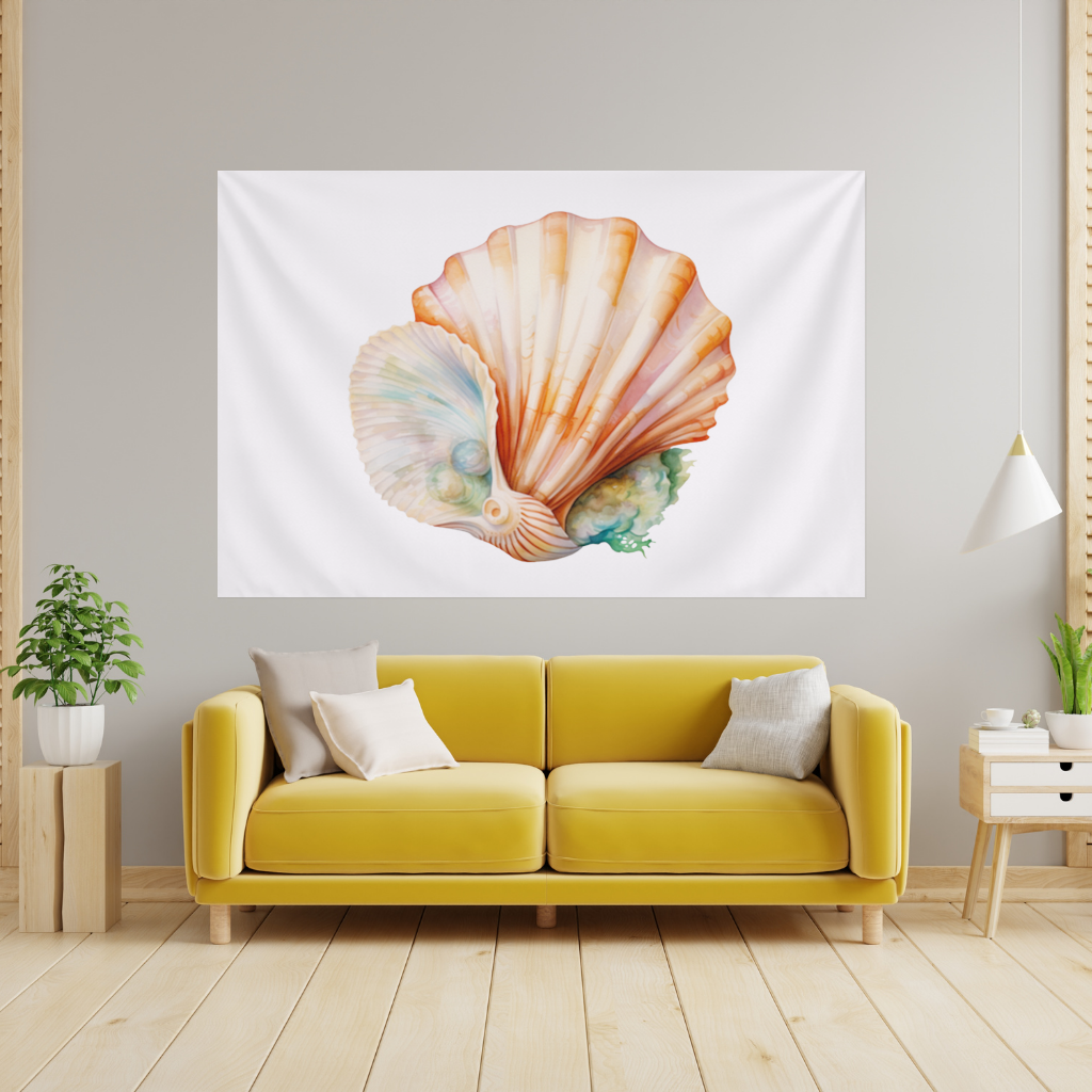 Iridescent Pearls in Orange Scallop Seashell 