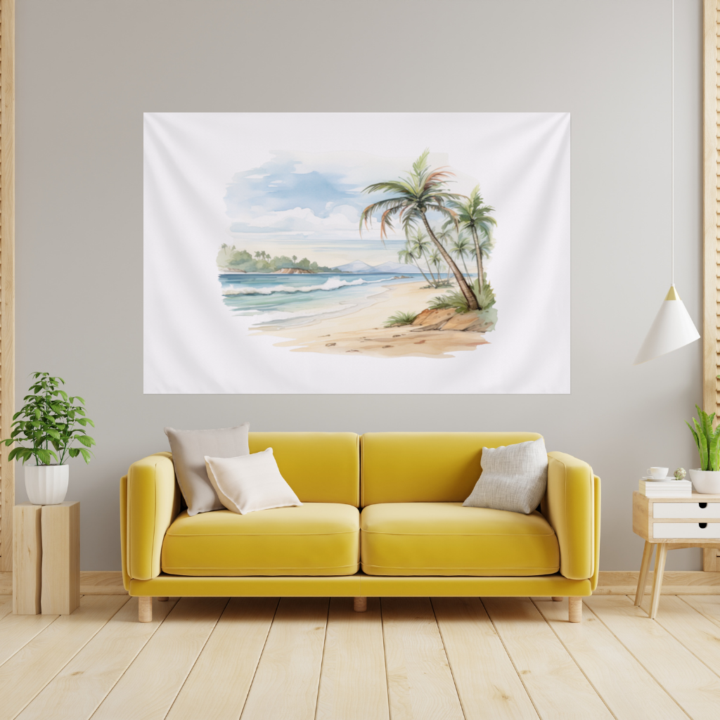 Tropical Palm Tree Beach Wall Tapestry