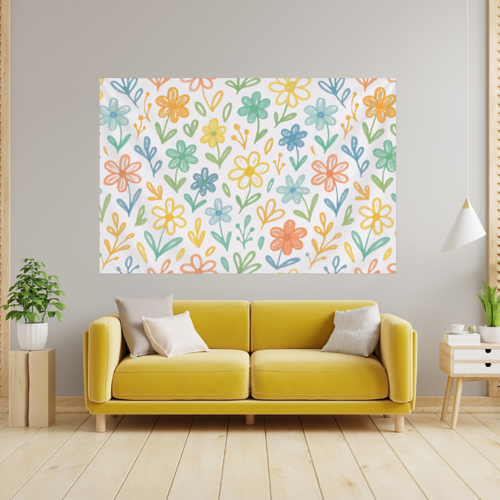 Colorful Boho Wildflowers Wall Tapestry