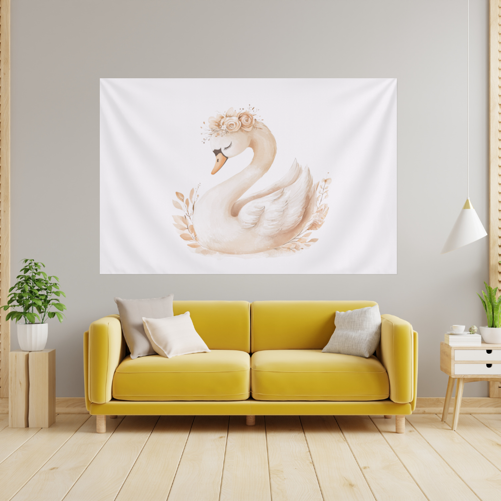 Elegant Floral Crown Boho Swan Wall Tapestry