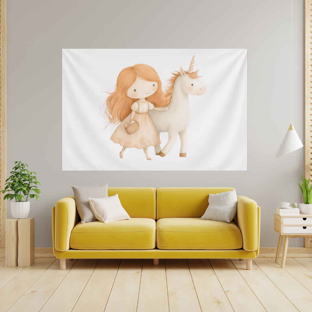 Ginger Girl with Whimsical White Unicorn 