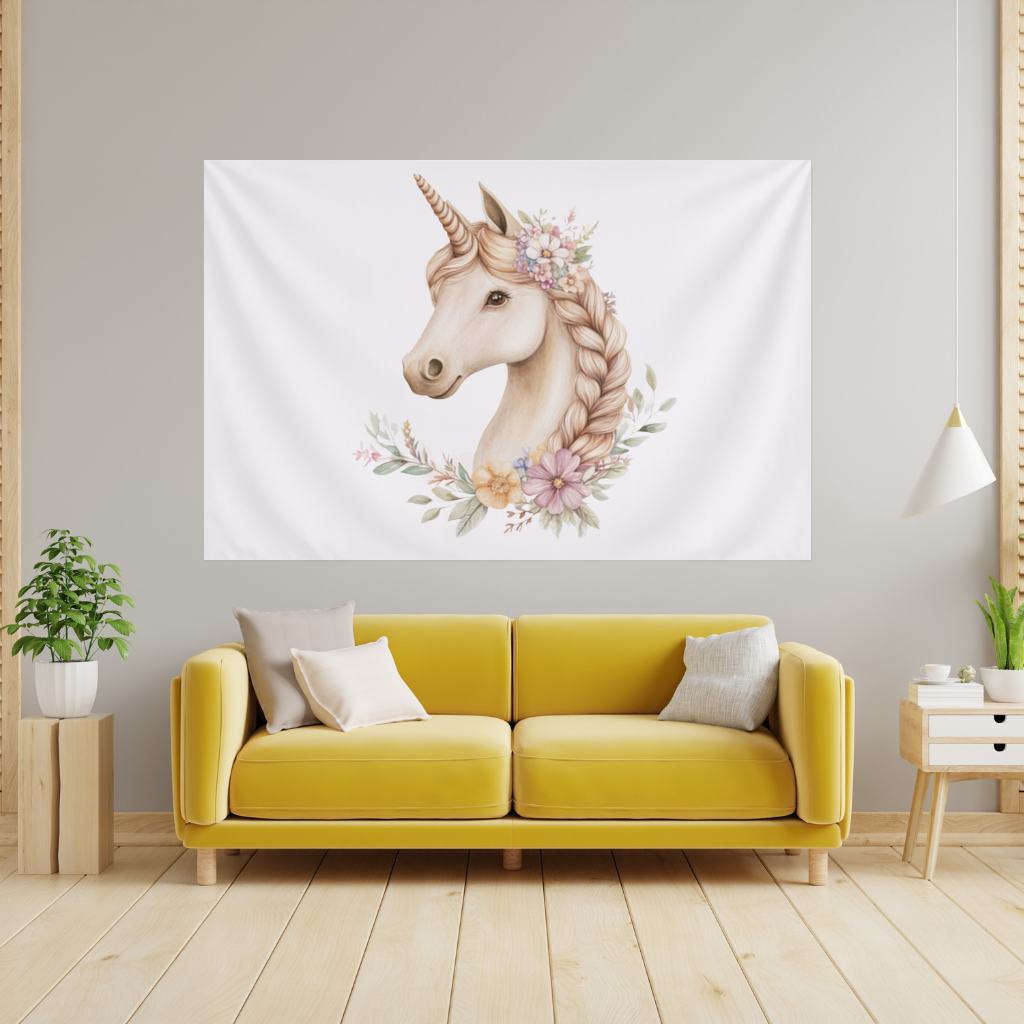 Cottagecore Floral Unicorn Wall Tapestry