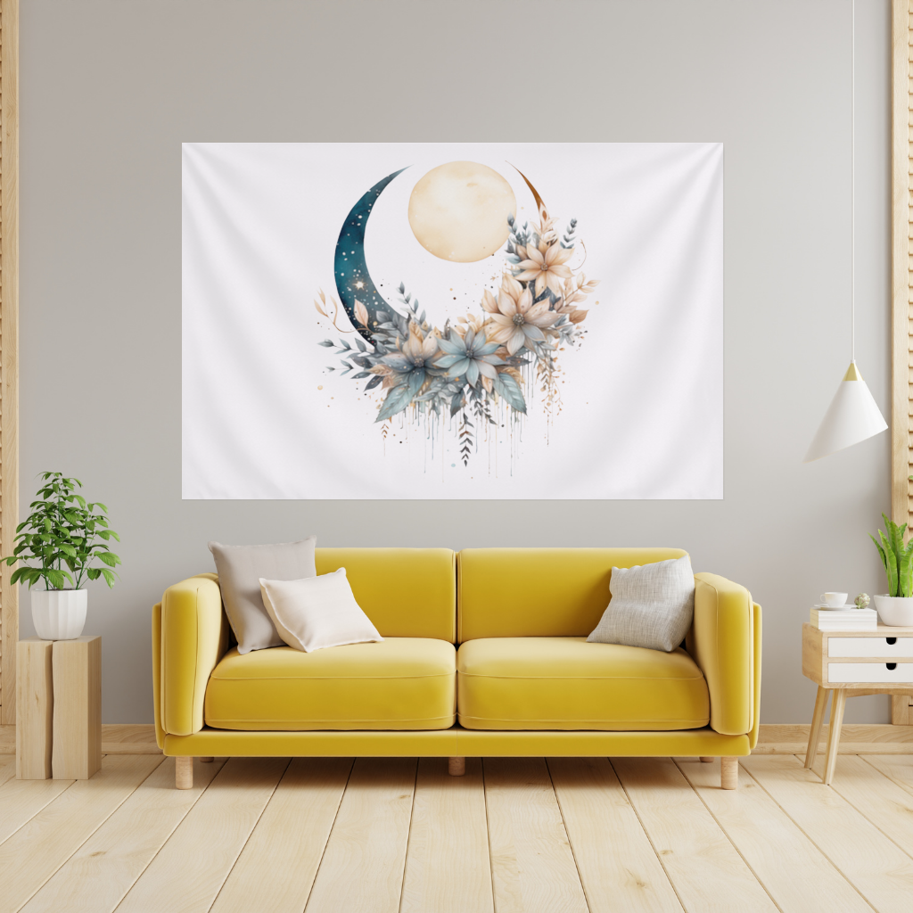 Boho Ay ve Botanik Çiçekler Duvar Örtüsü