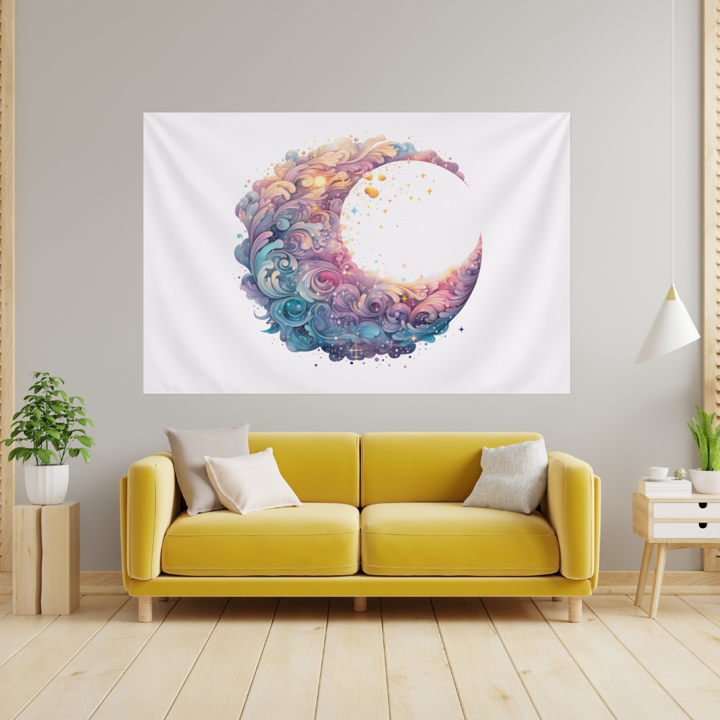 Colorful Swirled Celestial Moon Wall Tapestry