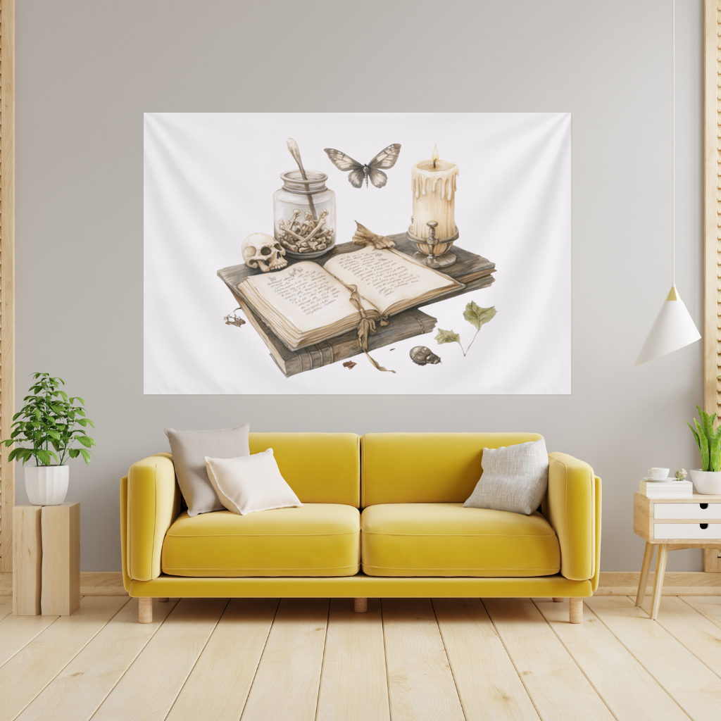 Vintage Dark Academia Grimoire Wall Tapestry