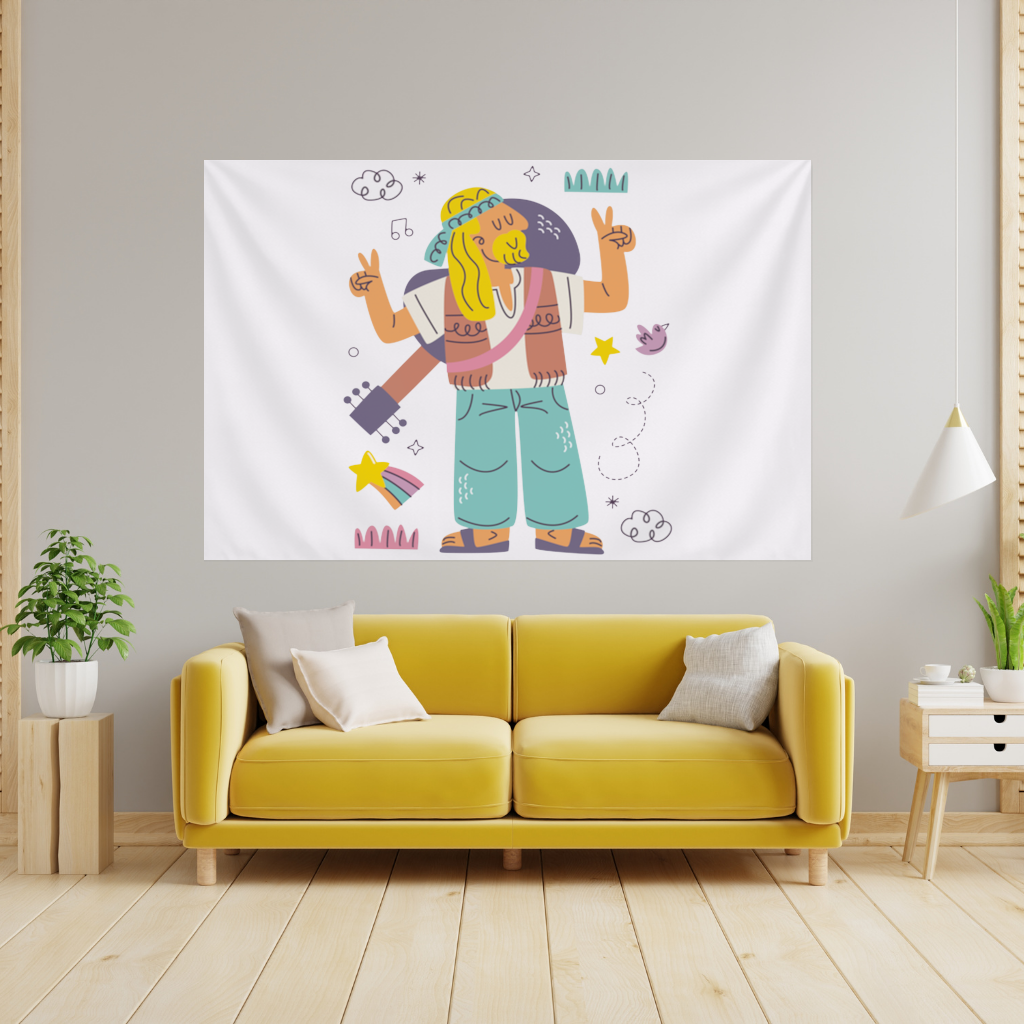 Retro Hippie Character Wall Tapestry