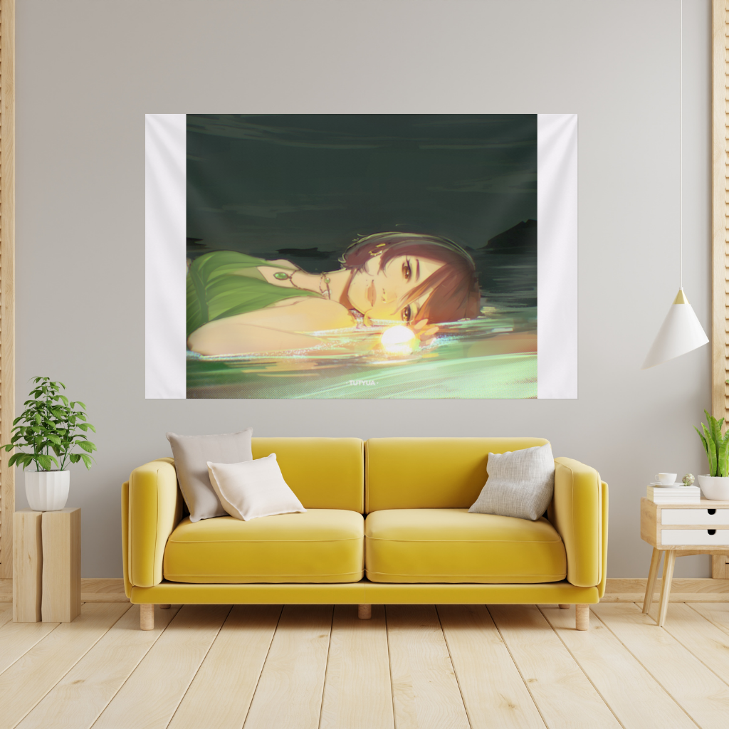 Sunset Glow Anime Girl Illustration Wall Tapestry