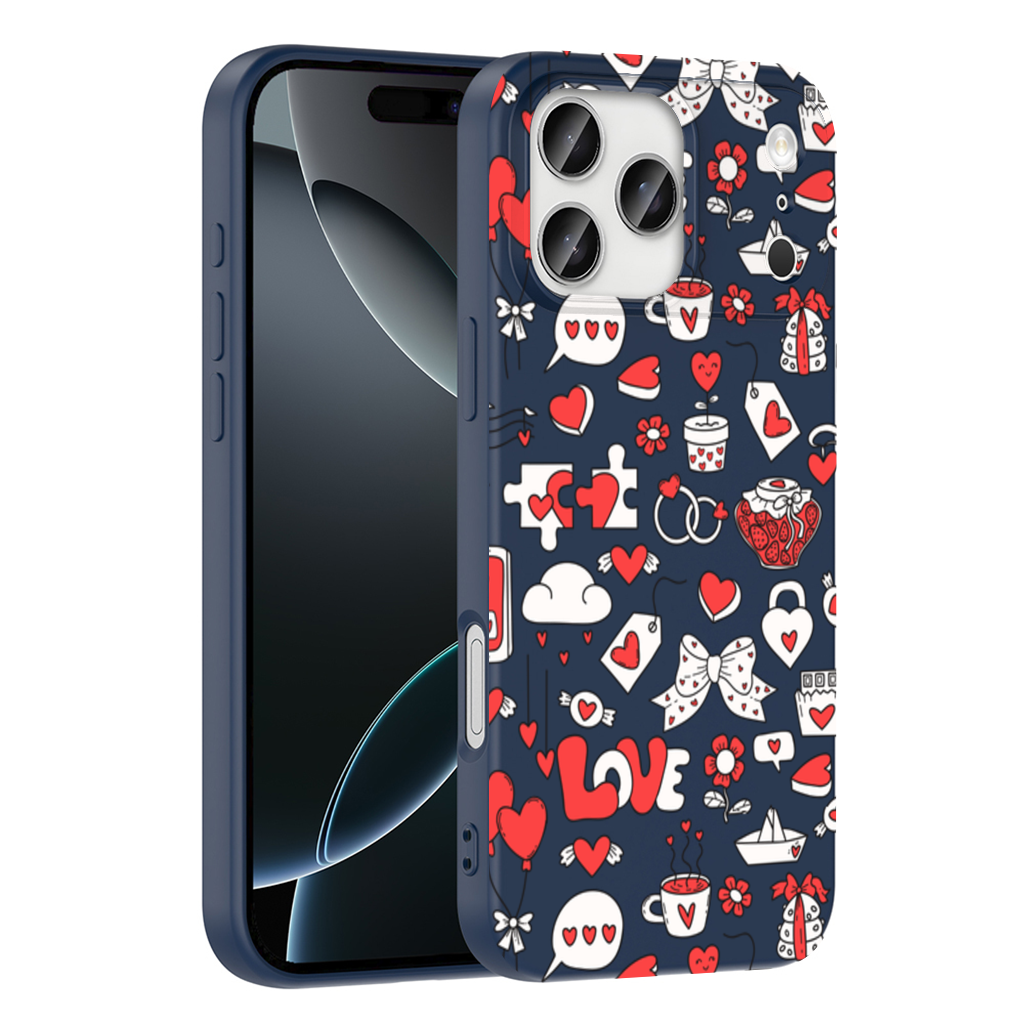 Valentines Day Doodle Love Heart Pattern Cute Design iPhone 17 Pro Max Case