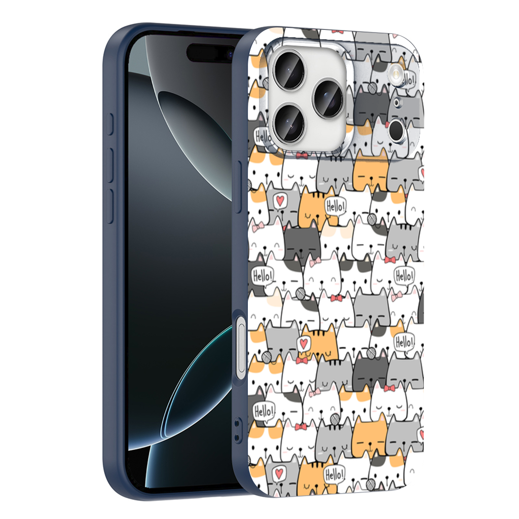 Cute Cartoon Cats Pattern with Speech Bubbles iPhone 17 Pro Max Case