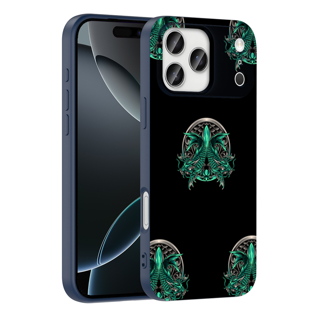 Turquoise Twin Dragon Emblem Design iPhone 17 Pro Max Case