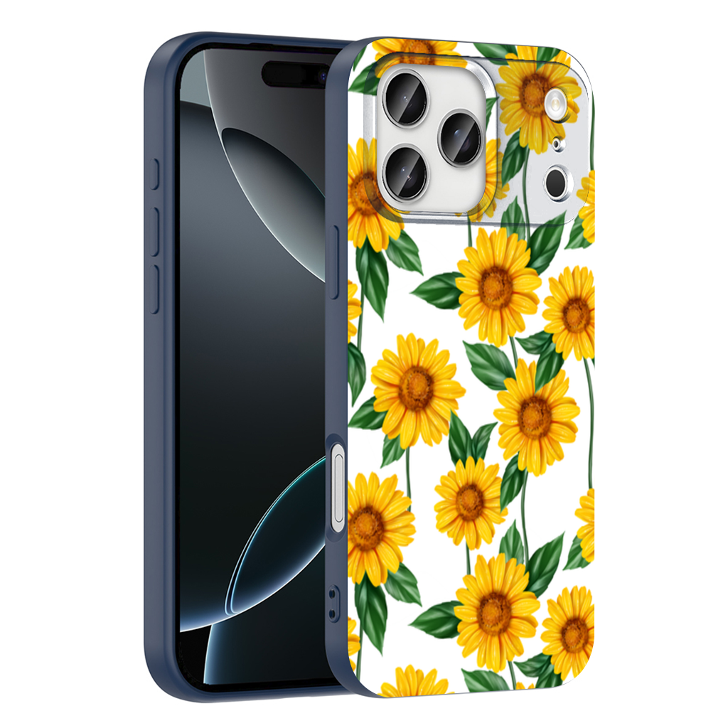 Vibrant Yellow Sunflower and Green Leaf Pattern Illustration iPhone 17 Pro Max Case
