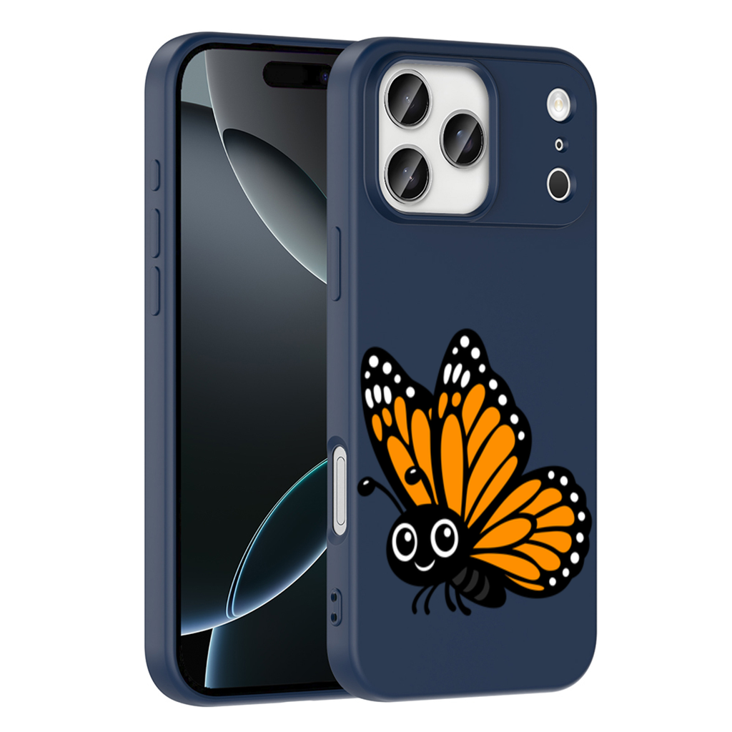 Smiling Orange Monarch Butterfly Character iPhone 17 Pro Max Case
