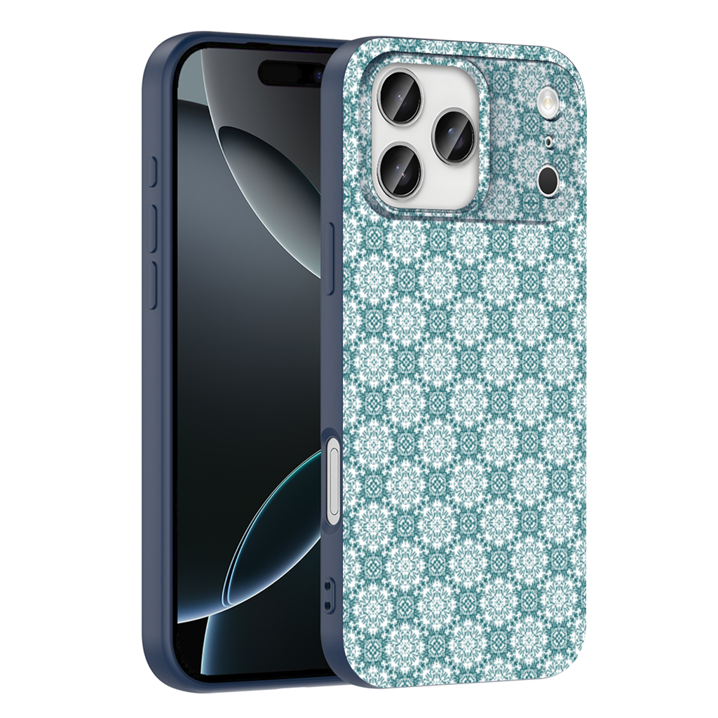 Blue Pixelated Geometric Ornament Pattern iPhone 17 Pro Max Case