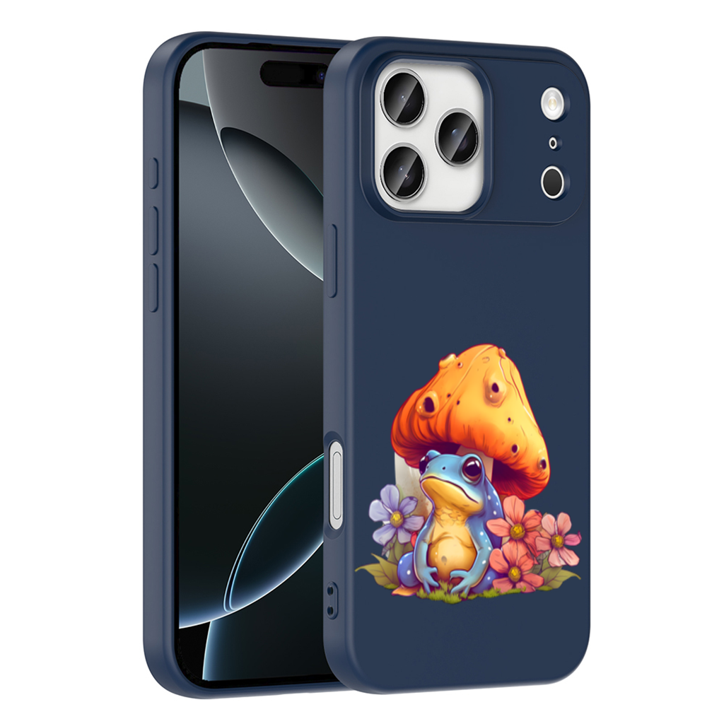 Blue Frog Resting Under Orange Mushroom iPhone 17 Pro Max Case