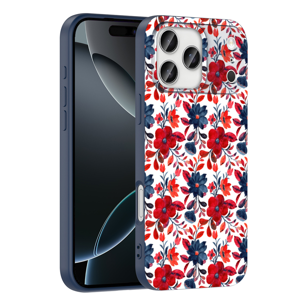 Watercolor Red Navy Floral iPhone 17 Pro Max Case